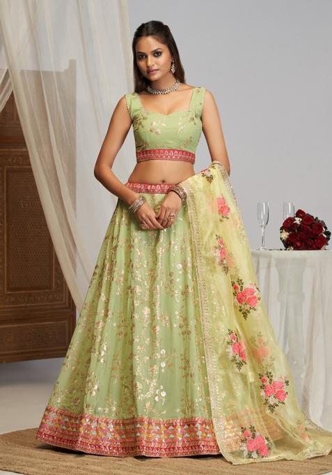 Pista Embroidered Georgette Lehenga Set