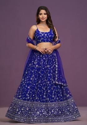Violet Embroidered Georgette Lehenga Set
