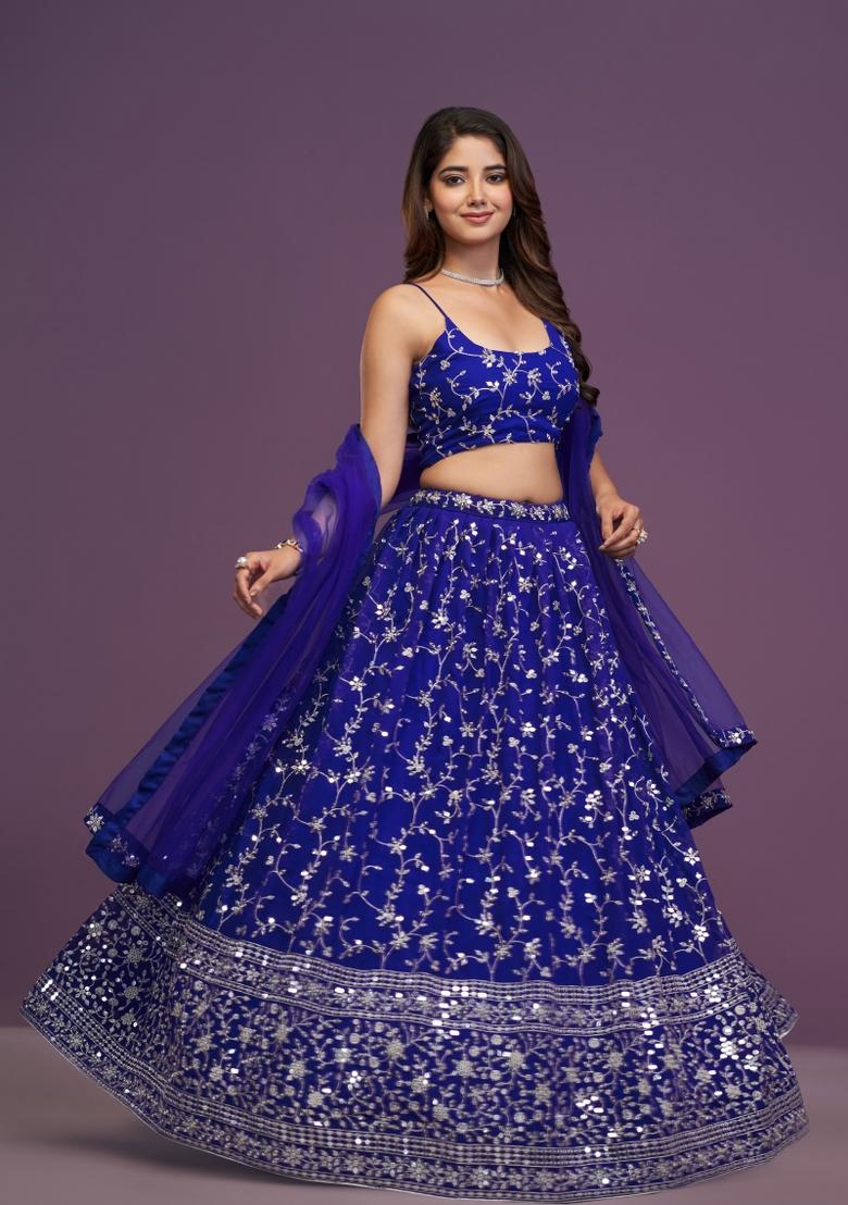Violet Embroidered Georgette Lehenga Set - Indya