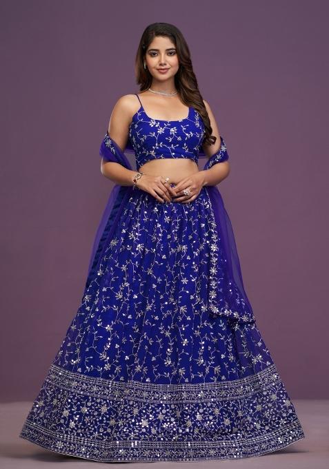 Violet Embroidered Georgette Lehenga Set