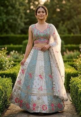 Grey Sequin Work Silk Lehenga Set