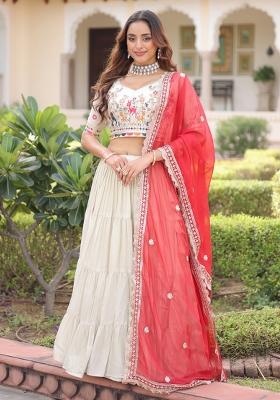 Natural Off White Embroidered Silk Lehenga Set