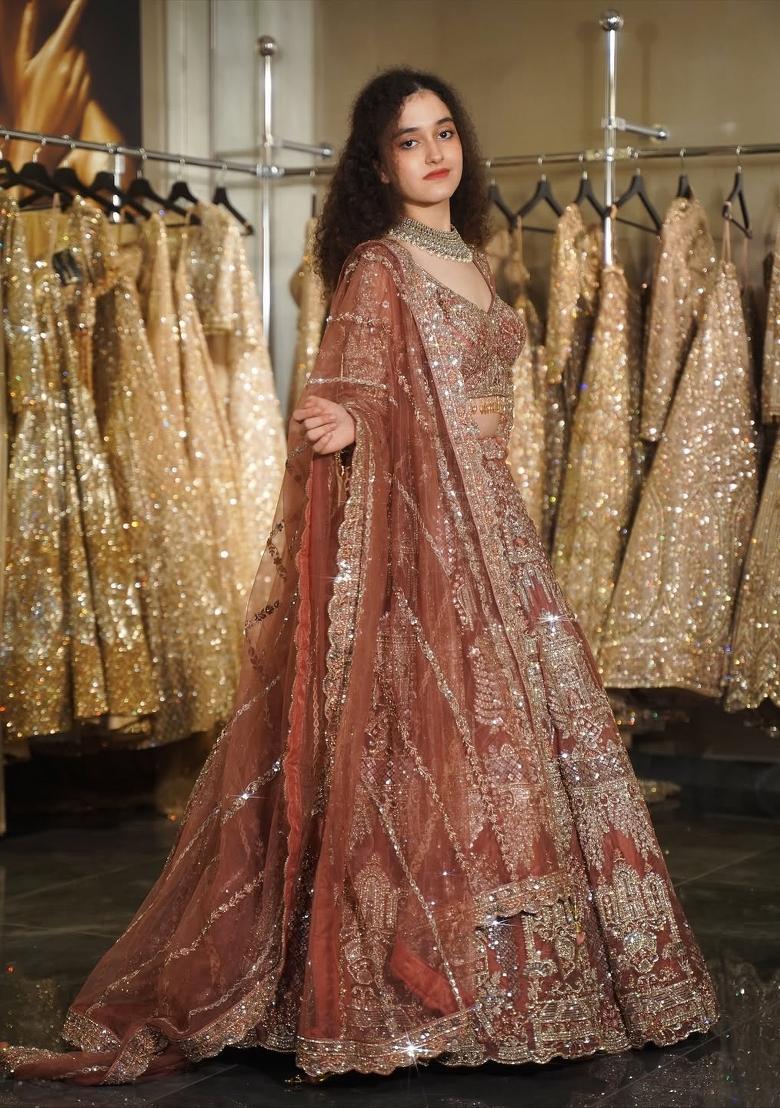 Onion Embroidered Net Lehenga Set - Indya