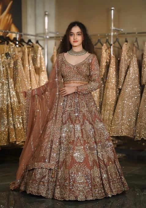 Onion Embroidered Net Lehenga Set