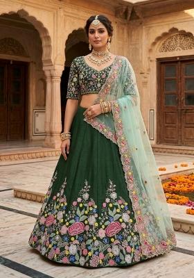 Green Embroidered Silk Lehenga Set