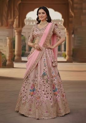 Pink Embroidered Georgette Lehenga Set