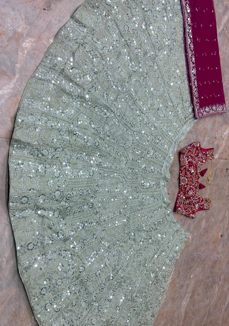 Pista Embroidered Georgette Lehenga Set - Indya