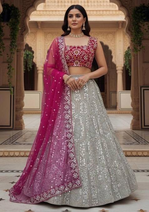 Pista Embroidered Georgette Lehenga Set