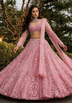 Pink Embroidered Net Lehenga Set