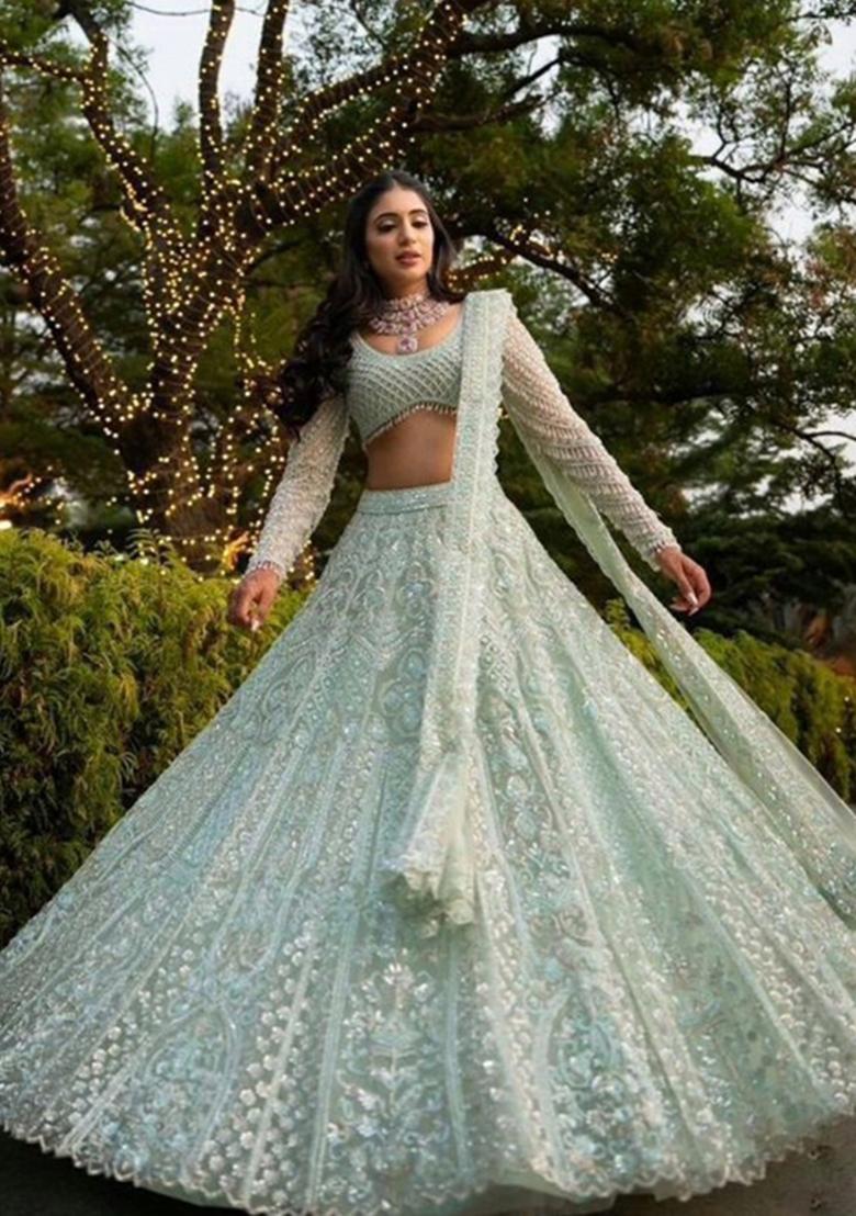 Pista Embroidered Net Lehenga Set - Indya