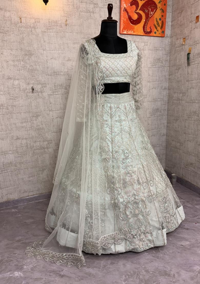 Pista Embroidered Net Lehenga Set - Indya