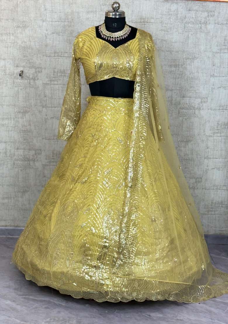 Pista Light Net Lehenga Set with Embroidered for Diwali | Wedding & Festive Wear - Indya