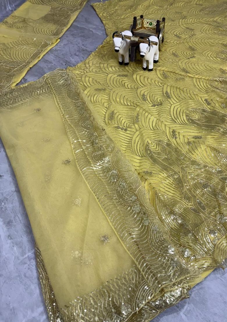 Pista Light Embroidered Net Lehenga Set - Indya