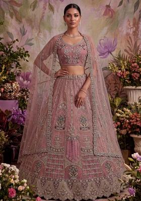 Pink Embroidered Net Lehenga Set