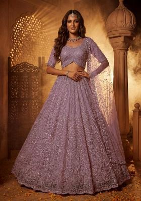 Lilac Embroidered Net Lehenga Set
