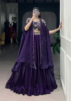 Purple Embroidered Silk Lehenga Set