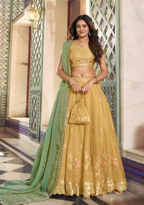 Yellow Embroidered Silk Lehenga Set