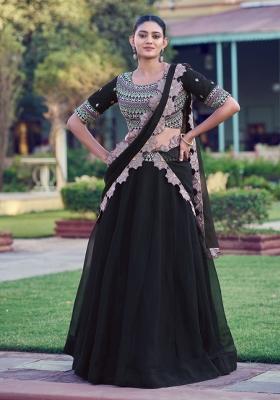 Black Embroidered Georgette Lehenga Set