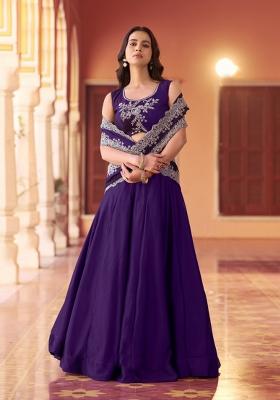 Purple Embroidered Silk Lehenga Set