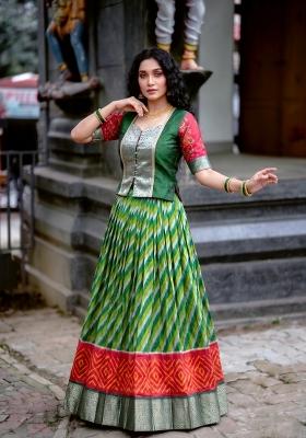 Green Zari Work Silk Lehenga Set