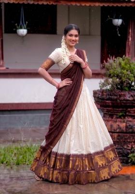 White Zari Work Cotton Lehenga Set