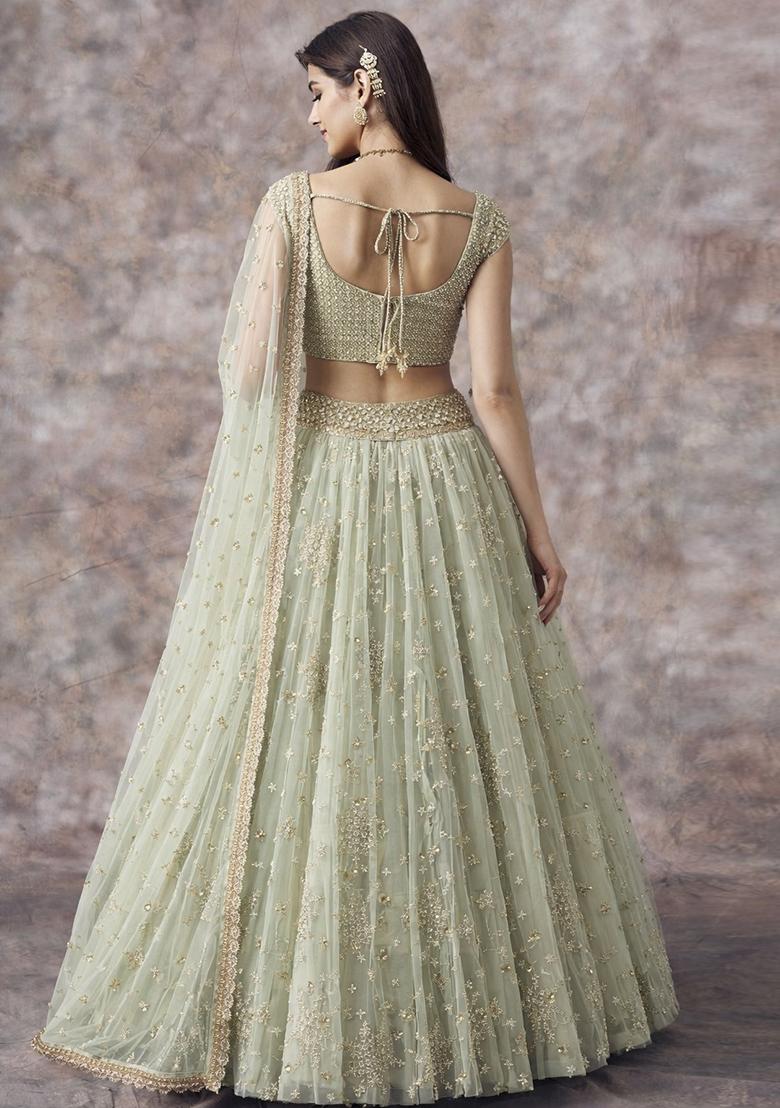 Pista Embroidered Net Lehenga Set - Indya