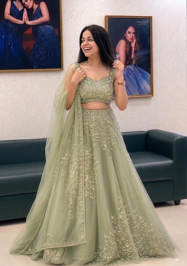 Pista Embroidered Net Lehenga Set - Indya