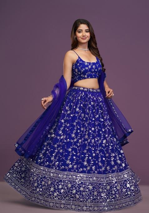 Violet Embroidered Georgette Lehenga Set