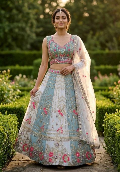 Grey Sequin Work Silk Lehenga Set