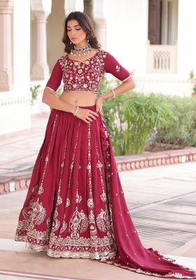Magenta Embroidered Silk Lehenga Set