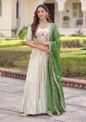 Natural Off White Embroidered Silk Lehenga Set