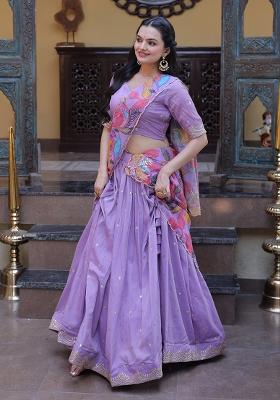 Purple Embroidered Silk Lehenga Set