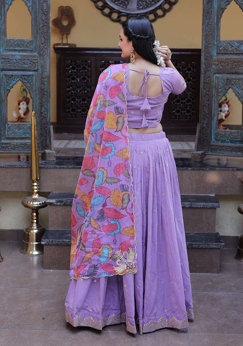 Purple Silk Lehenga Set with Embroidered for Diwali | Wedding & Festive Wear - Indya