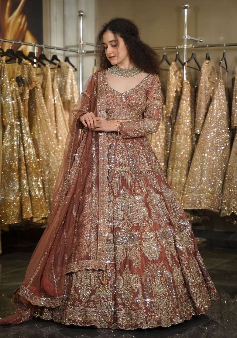 Onion Embroidered Net Lehenga Set for Diwali and Festive Wear - Indya