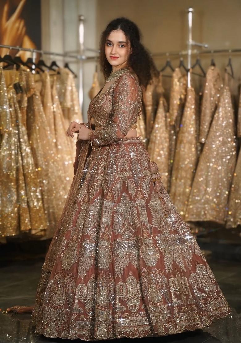 Onion Embroidered Net Lehenga Set - Indya
