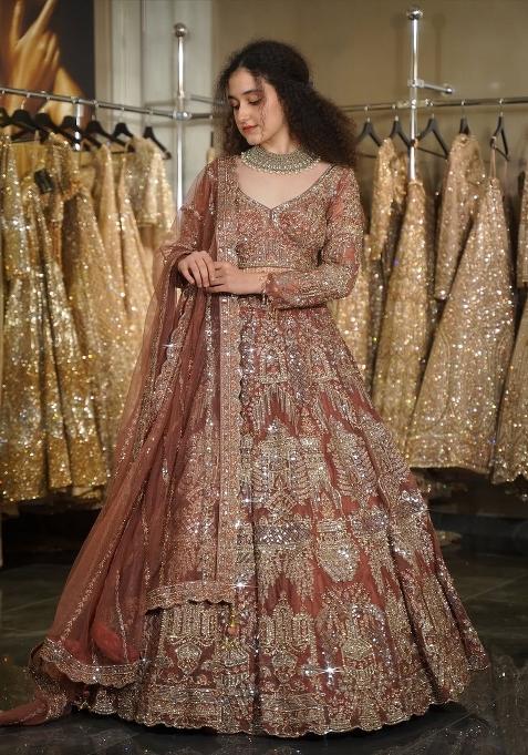 Onion Embroidered Net Lehenga Set