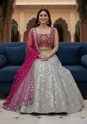 Pista Embroidered Georgette Lehenga Set