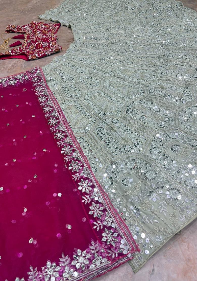 Pista Embroidered Georgette Lehenga Set - Indya