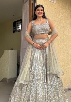 Grey Embroidered Georgette Lehenga Set