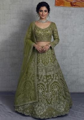 Mehendi Embroidered Net Lehenga Set