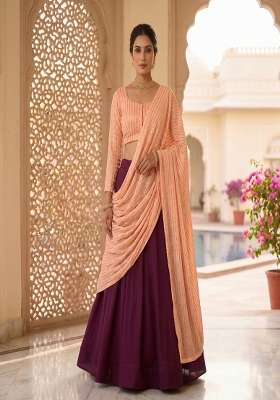 Magenta Silk Lehenga Set with Embroidered for Diwali | Wedding & Festive Wear