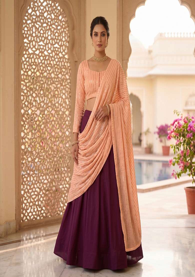 Magenta Silk Lehenga Set with Embroidered for Diwali | Wedding & Festive Wear - Indya
