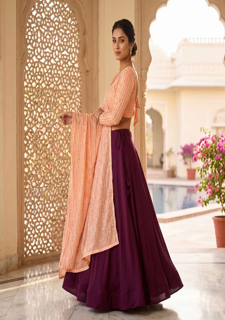 Magenta Silk Lehenga Set with Embroidered for Diwali | Wedding & Festive Wear - Indya