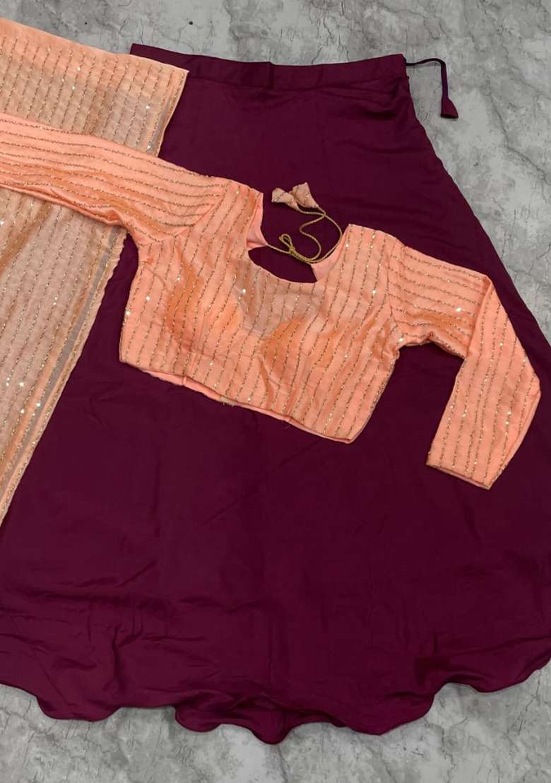Magenta Silk Lehenga Set with Embroidered for Diwali | Wedding & Festive Wear - Indya