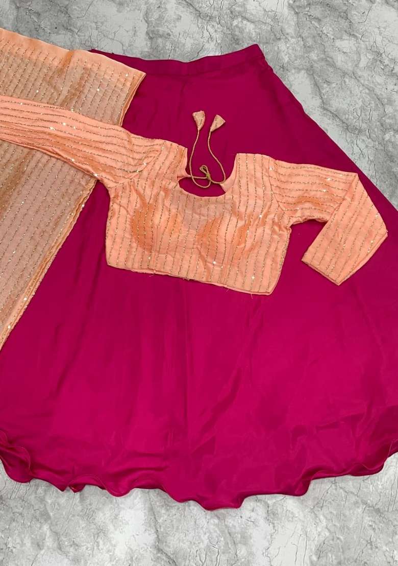 Rani Pink Silk Lehenga Set with Embroidered for Diwali | Wedding & Festive Wear - Indya