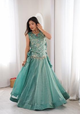 Teal Embroidered Salsa Crush Lehenga Set