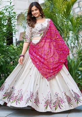 White Embroidered Chinon Lehenga Set