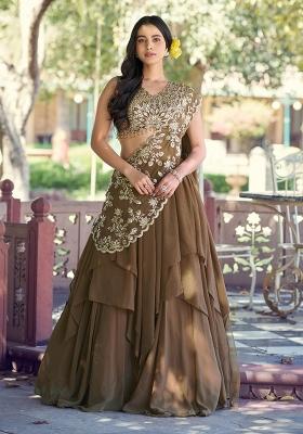 Coffee Sequin Work Marble Lehenga Set