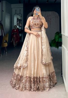 Cream Embroidered Spider Crush Lehenga Set