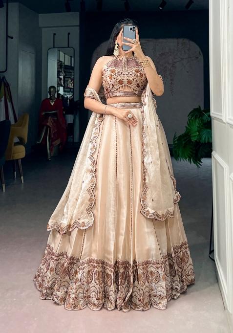 Cream Embroidered Spider Crush Lehenga Set